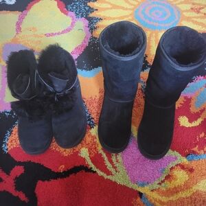 Size 10 UGG Classic Short & Bearpaw Mid-Calf Bundle - Black Suede-Great Conditio